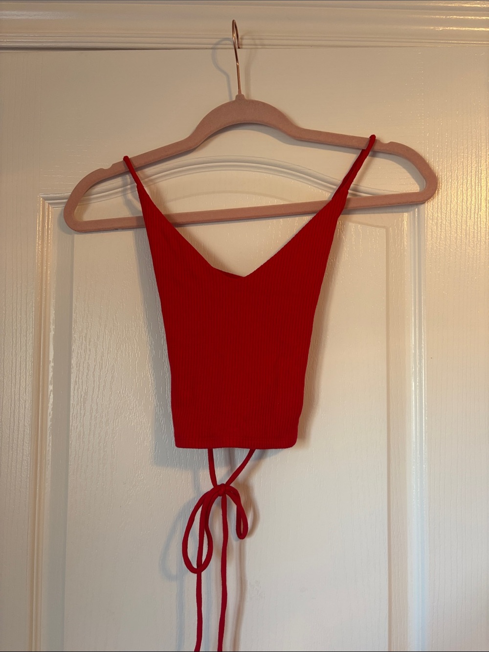 Garage Red Ribbed Tie-Back Crop Cami